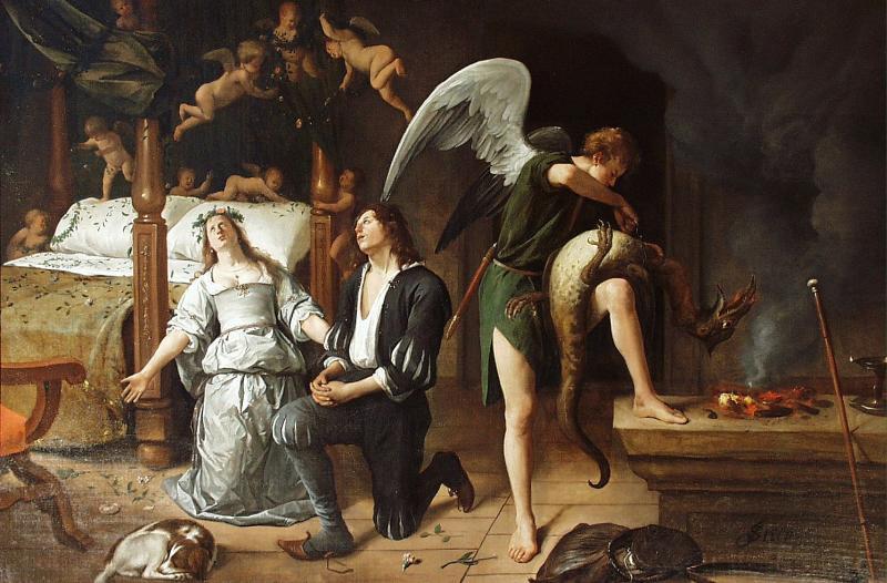 Jan Steen The Marriage bed of Tobias and Sarah.